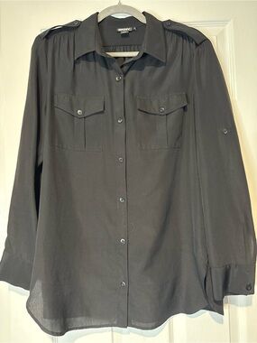 DKNY Women’s Black Long Sleeve Button-Down Shirt